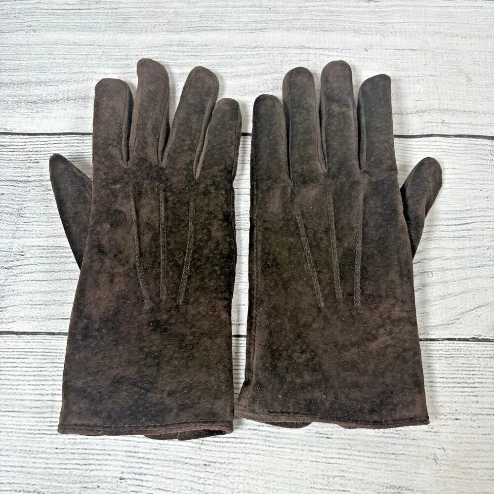 ARIS 115 Womans Sz M HCJ-6 Genuine Suede Leather Gloves Lined Brown Winter
